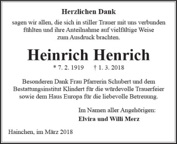 Traueranzeige von Heinrich Henrich von  Kreisanzeiger