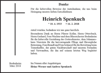 Traueranzeige von Heinrich Spenkuch von Trauerportal Rhein Main Presse