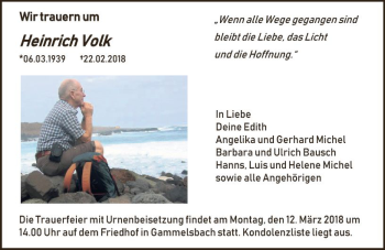 Traueranzeige von Heinrich Volk von Trauerportal Rhein Main Presse