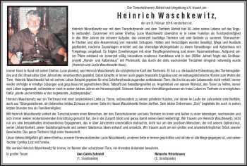 Traueranzeige von Heinrich Waschkewitz von VRM Trauer