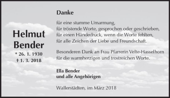 Traueranzeige von Helmut Bender von Trauerportal Rhein Main Presse