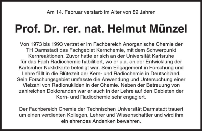  Traueranzeige für Helmut Münzel vom 07.03.2018 aus Trauerportal Rhein Main Presse