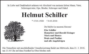 Traueranzeige von Helmut Schiller von Trauerportal Rhein Main Presse