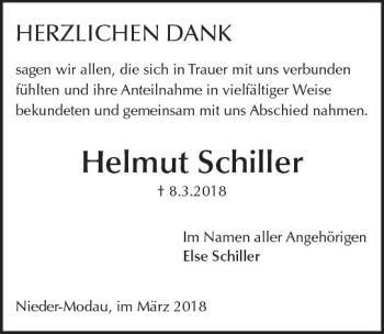 Traueranzeige von Helmut Schiller von Trauerportal Rhein Main Presse