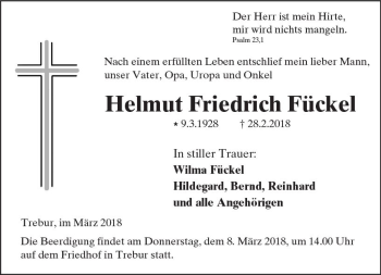 Traueranzeige von Helmut Friedrich Fückel von Trauerportal Rhein Main Presse