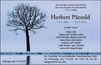 Traueranzeige von Herbert Pätzold von  Kreisanzeiger
