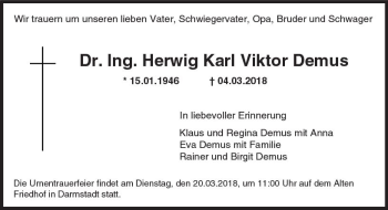 Traueranzeige von Herwig Karl Viktor Demus von Trauerportal Rhein Main Presse