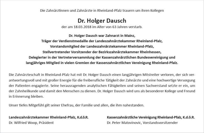  Traueranzeige für Holger Dausch vom 24.03.2018 aus Trauerportal Rhein Main Presse