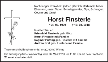 Traueranzeige von Horst Finsterle von Trauerportal Rhein Main Presse