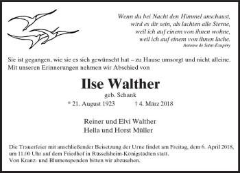 Traueranzeige von Ilse Walther von Trauerportal Rhein Main Presse