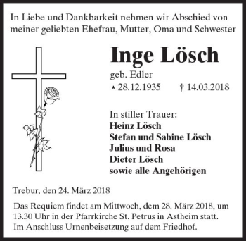 Traueranzeige von Inge Lösch von Trauerportal Rhein Main Presse