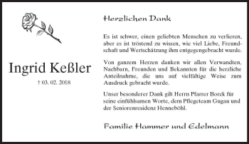 Traueranzeige von Ingrid Keßler von Trauerportal Rhein Main Presse