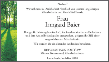 Traueranzeige von Irmgard Baier von VRM Trauer