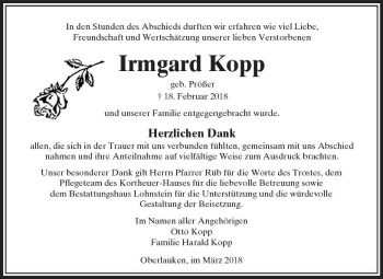 Traueranzeige von Irmgard Kopp von  Usinger Anzeiger
