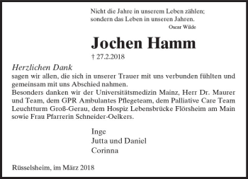 Traueranzeige von Jochen Hamm von Trauerportal Rhein Main Presse