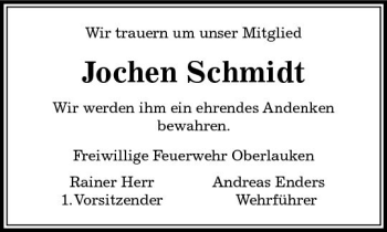 Traueranzeige von Jochen Schmidt von  Usinger Anzeiger