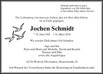 Traueranzeige von Jochen Schmidt von  Usinger Anzeiger