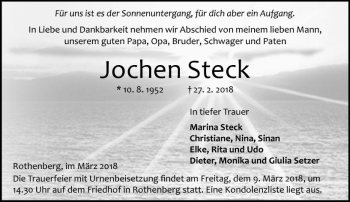 Traueranzeige von Jochen Steck von Trauerportal Rhein Main Presse