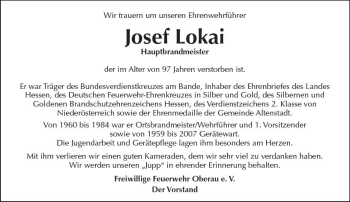 Traueranzeige von Josef Lokai von  Kreisanzeiger