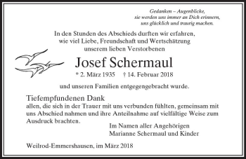 Traueranzeige von Josef Schermaul von  Usinger Anzeiger
