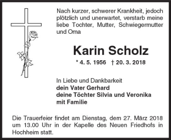 Traueranzeige von Karin Scholz von Trauerportal Rhein Main Presse