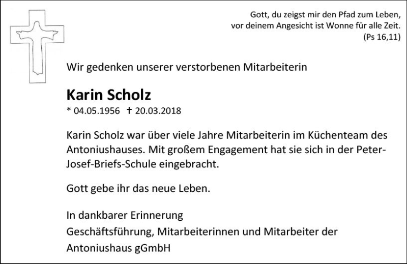  Traueranzeige für Karin Scholz vom 23.03.2018 aus Trauerportal Rhein Main Presse