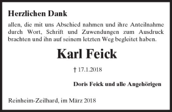 Traueranzeige von Karl Feick von Trauerportal Rhein Main Presse