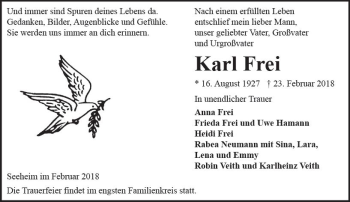 Traueranzeige von Karl Frei von Trauerportal Rhein Main Presse