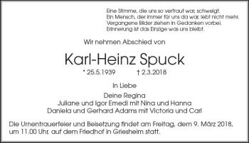 Traueranzeige von Karl-Heinz Spuck von Trauerportal Rhein Main Presse