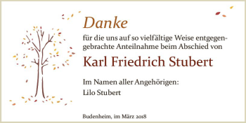 Traueranzeige von Karl Friedrich Stubert von Trauerportal Rhein Main Presse