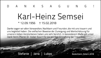 Traueranzeige von Karl Heinz Semsei von Trauerportal Rhein Main Presse