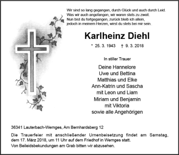 Traueranzeige von Karlheinz Diehl von VRM Trauer