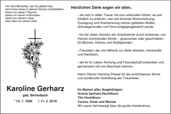 Traueranzeige von Karoline Gerharz von Trauerportal Rhein Main Presse