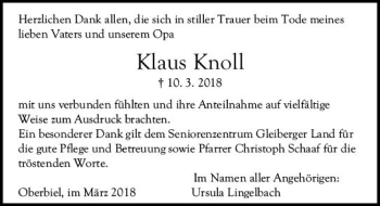 Traueranzeige von Klaus Knoll von  Gießener Anzeiger