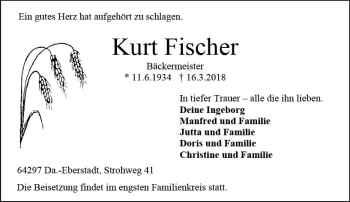 Traueranzeige von Kurt Fischer von Trauerportal Rhein Main Presse