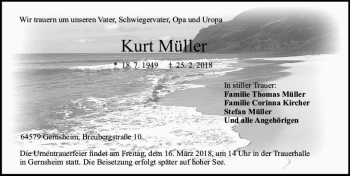 Traueranzeige von Kurt Müller von Trauerportal Rhein Main Presse