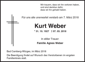 Traueranzeige von Kurt Weber von  Camberger Anzeiger