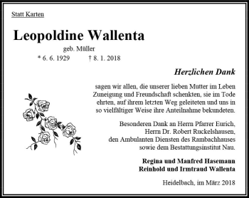 Traueranzeige von Leopoldine Wallenta von VRM Trauer