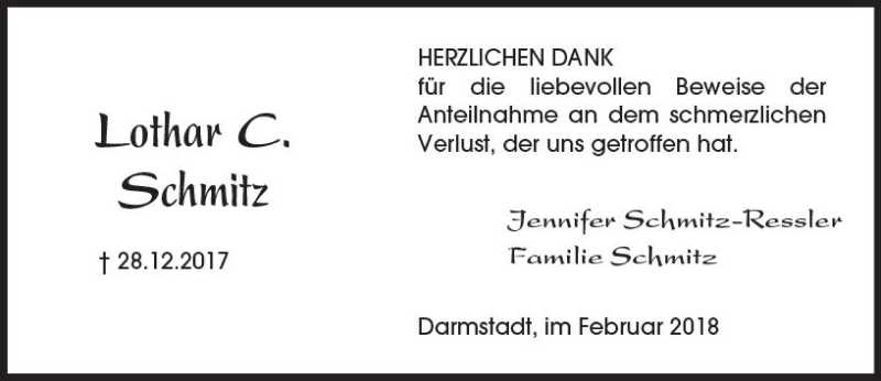  Traueranzeige für Lothar  Schmitz vom 03.03.2018 aus Trauerportal Rhein Main Presse