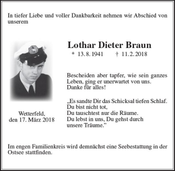 Traueranzeige von Lothar Dieter Braun von  Gießener Anzeiger