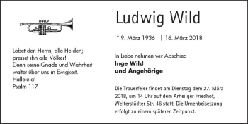 Traueranzeige von Ludwig Wild von Trauerportal Rhein Main Presse