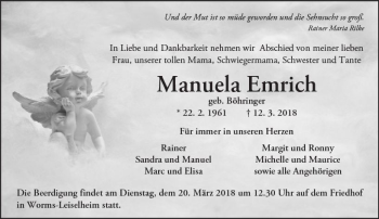 Traueranzeige von Manuela Emrich von Trauerportal Rhein Main Presse