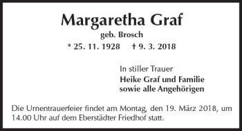 Traueranzeige von Margaretha Graf von Trauerportal Rhein Main Presse