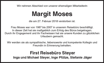 Traueranzeige von Margit Moses von  Usinger Anzeiger