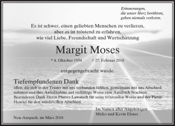 Traueranzeige von Margit Moses von  Usinger Anzeiger