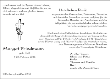 Traueranzeige von Margot Friedmann von Trauerportal Rhein Main Presse