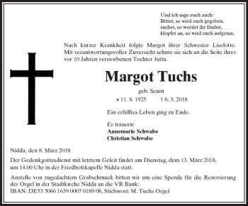 Traueranzeige von Margot Tuchs von  Kreisanzeiger