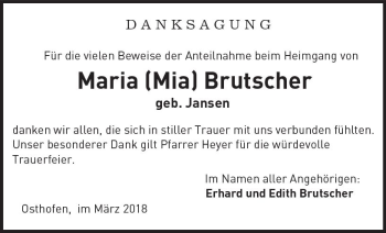 Traueranzeige von Maria Brutscher von Trauerportal Rhein Main Presse