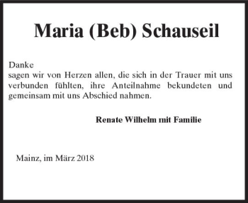 Traueranzeige von Maria Schauseil von Trauerportal Rhein Main Presse