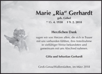 Traueranzeige von Marie Gerhardt von Trauerportal Rhein Main Presse